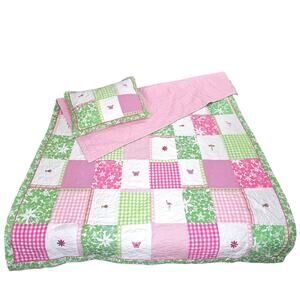 Pottery Barn Kids Kelly Pink Twin Patchwork Quilt and Sham | READ